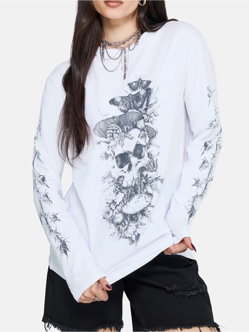 Disturbia Skulla Long Sleeve Oversized T Shirt